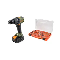 BAUKER - Taladro Percutor 1 Batería 20V + Kit 109 Piezas Broca y Punta Metal