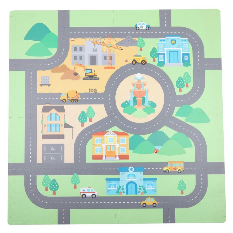 Alfombra Puzzle Pista x4 Piezas 120x120 cm Multicolor