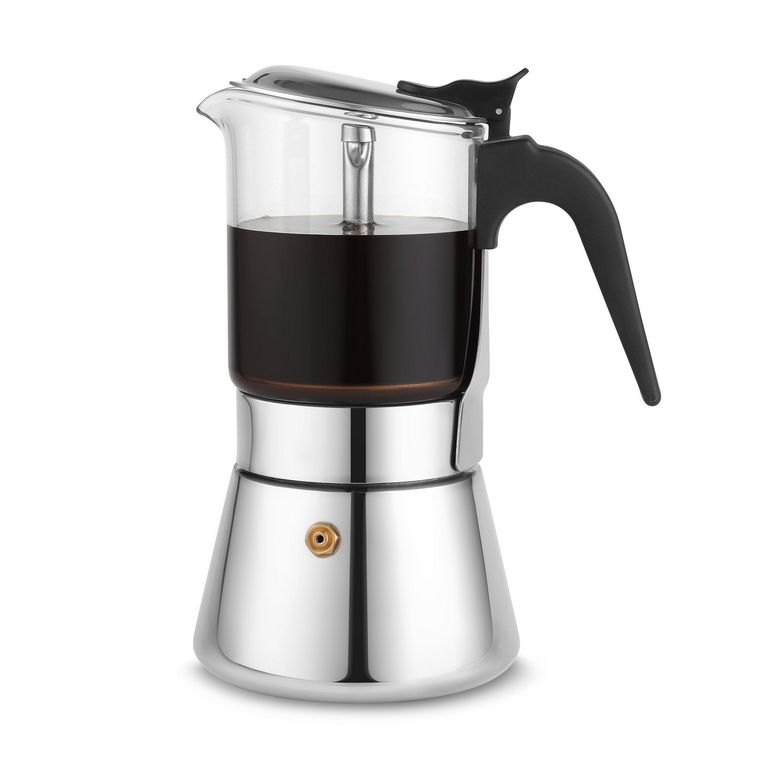 Cafetera Moka 6 Tazas Vidrio y Acero Inoxidable Plateado 240ml