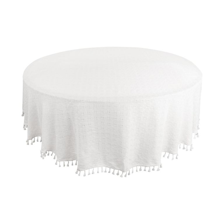 Mantel Redondo 180 cm Blanco con Borlas