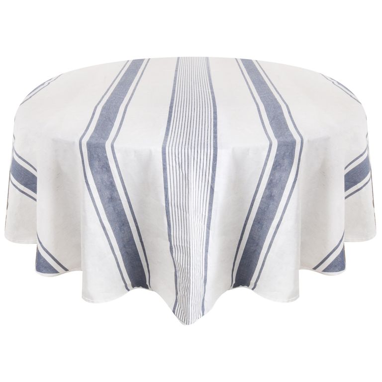 Mantel Redondo 180 cm a Rayas Blanco/Azul
