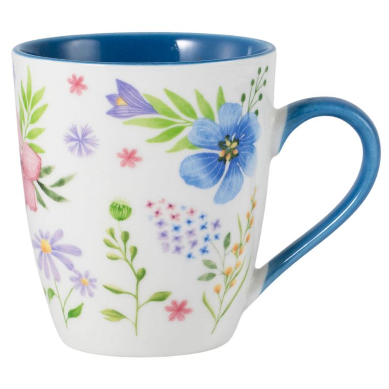 Mug de Porcelana 350 ml Flores Azul
