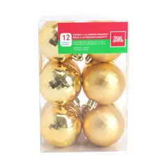 DEAR SANTA - Set de 12 Esferas 6 cm Doradas Diamantadas