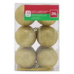 DEAR SANTA - Set de 12 Esferas 6 cm Doradas Escarchadas