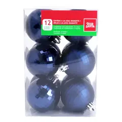 DEAR SANTA - Set de 12 Esferas 6 cm Azul Oscuro Diamantadas