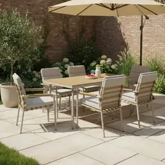 JUST HOME COLLECTION - Juego de Comedor de Terraza Rio 6 Personas Taupe Claro