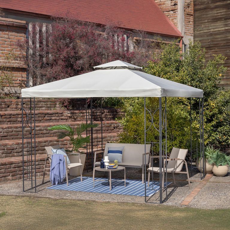 Pergola Armable Poliester/Metal Natural 3x3m