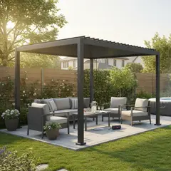 JUST HOME COLLECTION - Pérgola Metálica con Techo 3x3m Negro