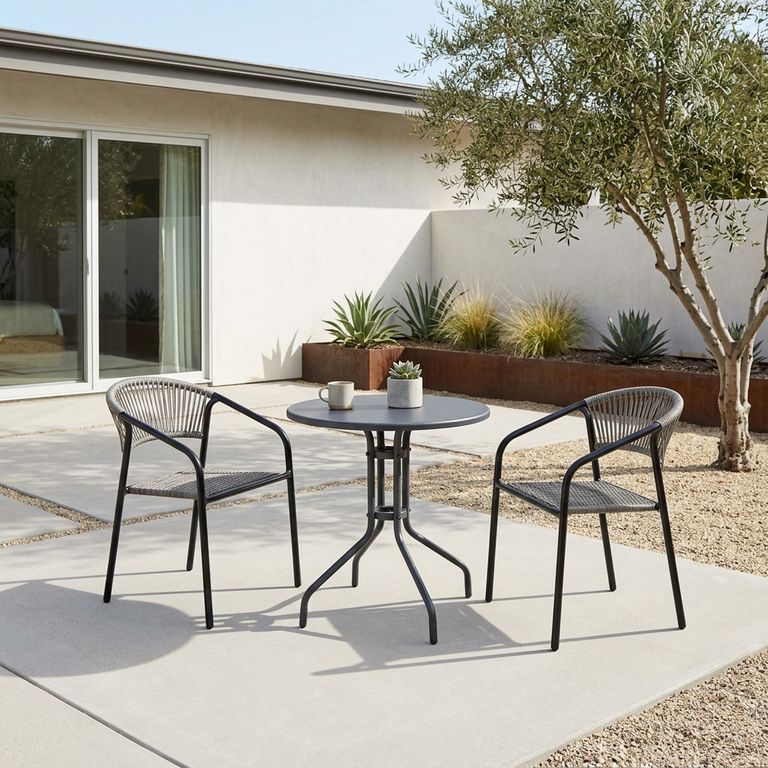 Silla para Terraza Ratan Guadalajara Gris 74x54x63 cm + MESA REDONDA METAL 60 CM