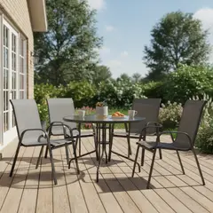 JUST HOME COLLECTION - Juego de comedor - Mesa Redonda de Vidrio 120x70x120 cm + 4 Sillas de Metal Sling Gris