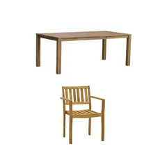 JUST HOME COLLECTION - Mesa Acacia 200x100x75 Cm + Silla De Madera Acacia Para Terraza Natural 84x58x54 Cm