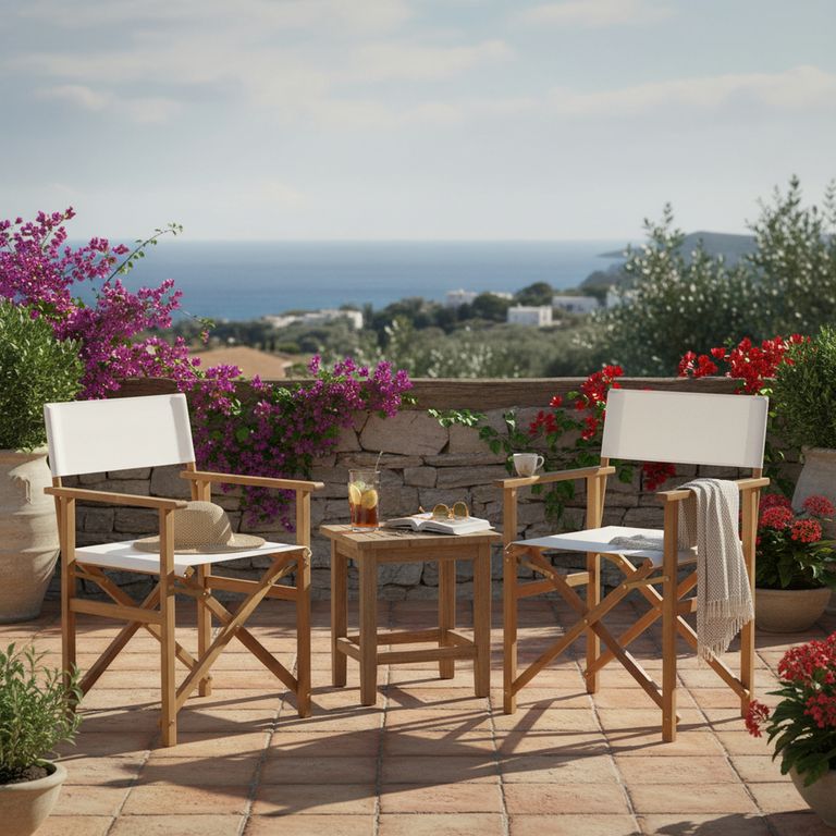 Set 2 Sillas De Madera Director Para Terraza Natural 88x53x56.5 Cm