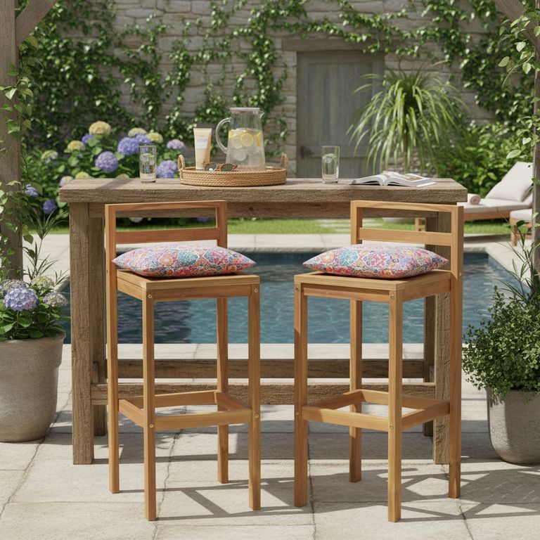Set 2 Sillas De Bar De Madera Para Terraza Natural 92x41.5x35 Cm