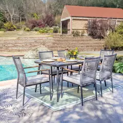 JUST HOME COLLECTION - Juego de Comedor de Terraza Barcelona 6 Personas Negro y Beige