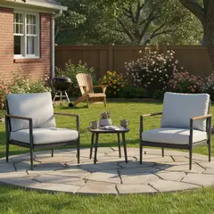 JUST HOME COLLECTION - Juego de Balcón Barcelona 2 Personas Negro y Beige