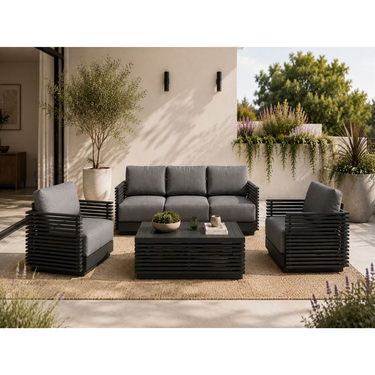 Juego de Living de Terraza Chicago 5 Personas Negro