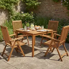 JUST HOME COLLECTION - Mesa Cuadrada de Madera 80x74x80 cm Natural + Silla Plegable De Madera Para Terraza Natural 105x57x69 Cm