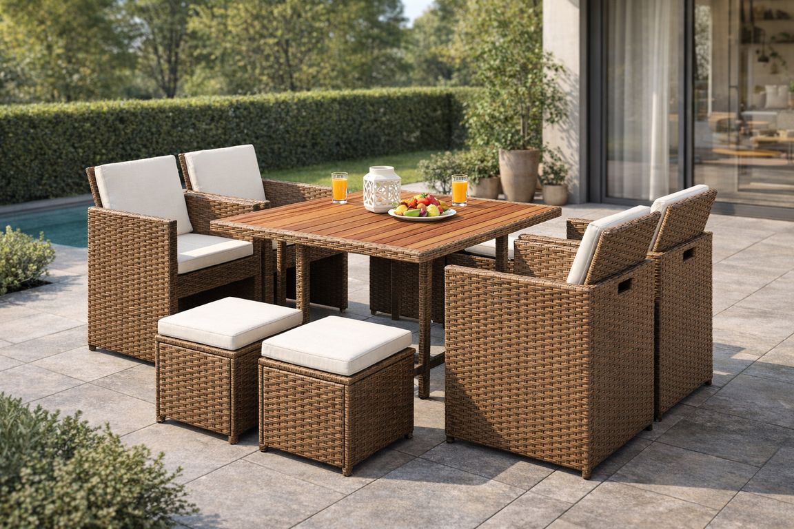 Juego de Comedor 8 Personas Terraza Ratan