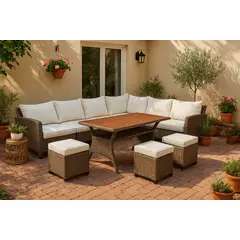 JUST HOME COLLECTION - Juego de Living de Terraza Aston 8 Personas Café.