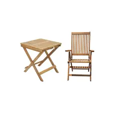 JUST HOME COLLECTION - Silla Plegable De Madera Para Terraza Natural 105x57x69 Cm + Mesa Madera Plegable 45x45x50 Cm