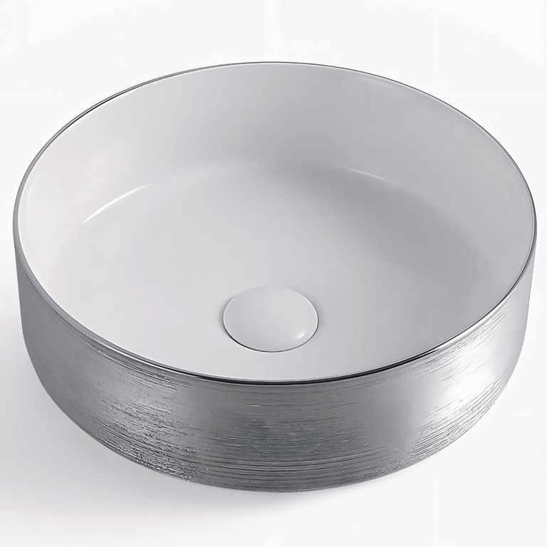 Lavamanos de Cerámica Redondo 36x11.5x36 cm Plata y Blanco