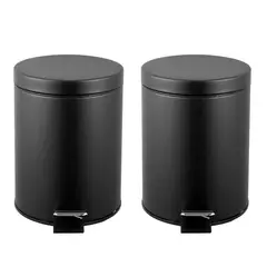 JUST HOME COLLECTION - Set 2 Papeleras Metal con Pedal Negro 5L