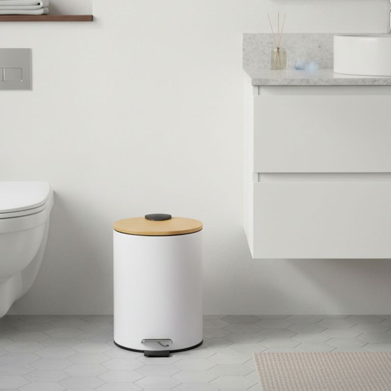 Papelera con Pedal Bambú Blanco 3L