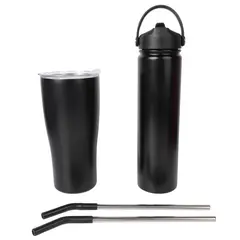 JUST HOME COLLECTION - Set de Botella y Vaso Inoxidable Negro