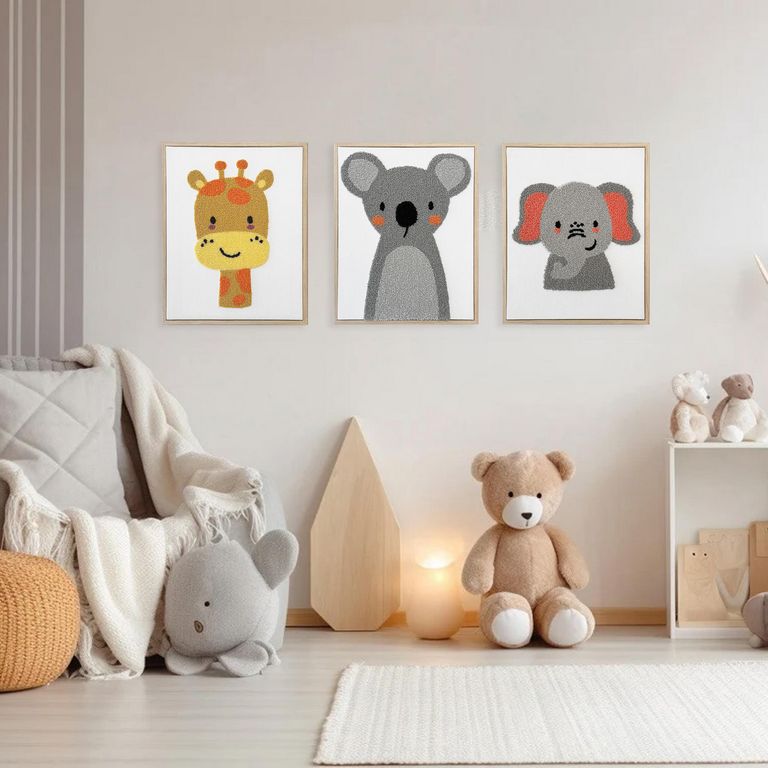 Set Tres Cuadros Infantil Animales 28x35cm