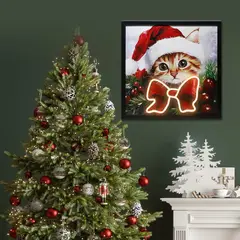 DEAR SANTA - Cuadro Gato con Moño LED 40 x 40 cm