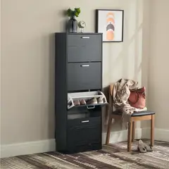 JUST HOME COLLECTION - Zapatero 4 Puertas 51x140x24 cm Melamina Negro