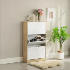 JUST HOME COLLECTION - Zapatero 3 Puertas 70.4x125.2x24 cm Melamina Blanco/Roble