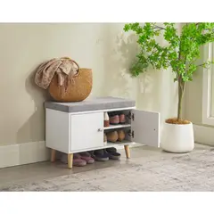 JUST HOME COLLECTION - Zapatero Banca con Puerta 60x43.3x30 cm Melamina Blanco/Gris