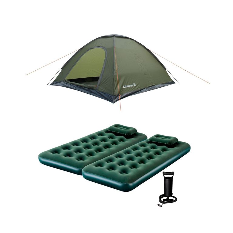 Combo 2 Colchones Inflables 1 Plaza Klimber + 2 Almohadas + Inflador + Carpa Dome 6 Personas Oliva