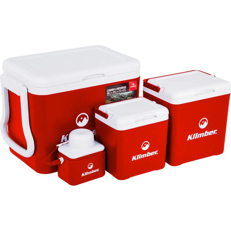 Combo Cooler 4 Piezas Klimber rojo/Blanco 45/14/7/2 Litros