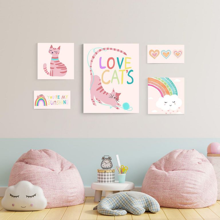 Set x5 Canvas Kids Cats Mix