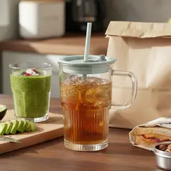 JUST HOME COLLECTION - Mug de Vidrio con Pajita 400 ml Colores Surtidos