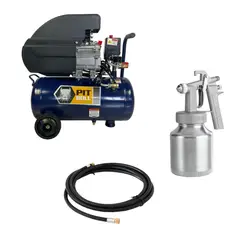 undefined - Compresora De Aire Semi Profesional Pitbull 2HP 24 Lt + Pistola Baja Presión Arpex + Manguera de Aire 1/4" 5m Lago