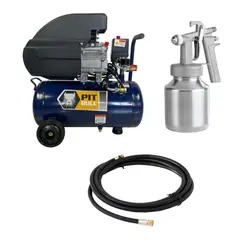 undefined - Compresora De Aire Semi Profesional Pitbull 2HP 24 Lt + Manguera de Aire 1/4" 5m Lago + Pistola para Pintar