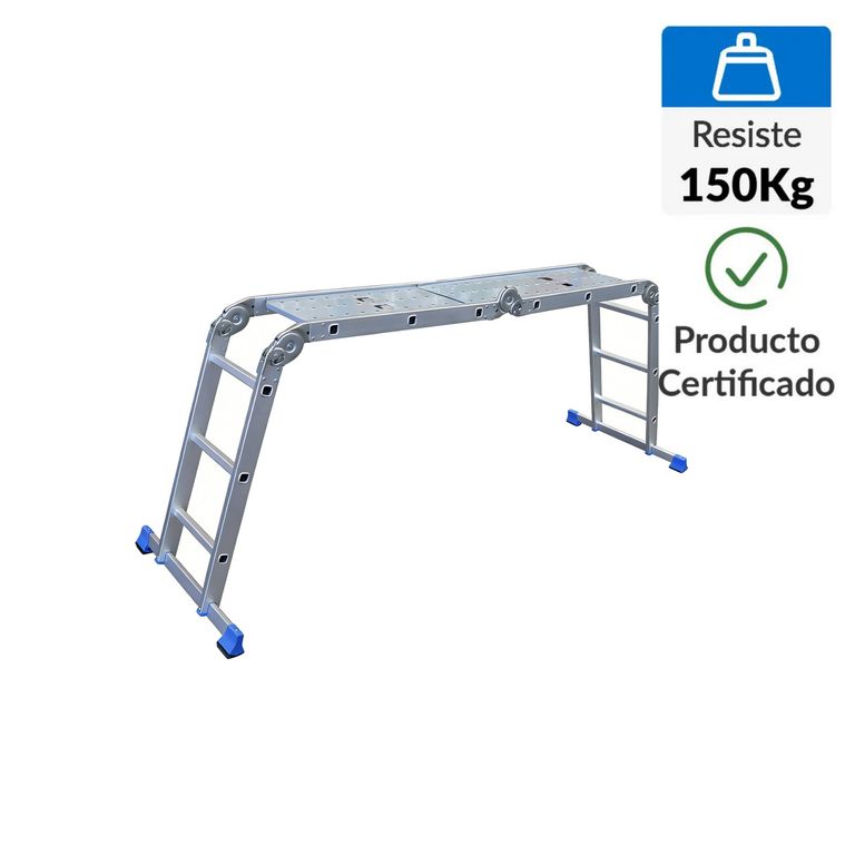 Escalera Articulada + Plataforma de Aluminio 12 Pasos 150Kg