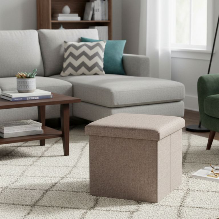Pouf Plegable Taupe 38x38×38cm