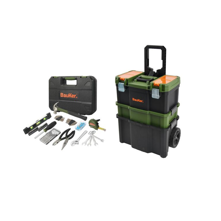 SET 143P HERRAMIENTAS HOGAR + Caja Porta Herramienta 3 En 1 Plástico