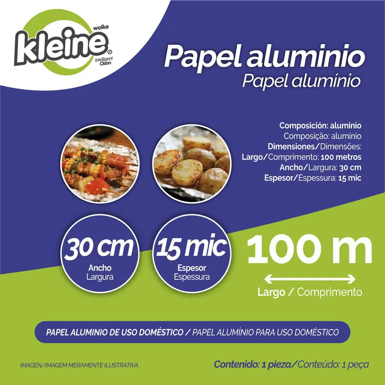 Papel De Aluminio 15 Micras 30 Cm X 100 M