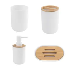 JUST HOME COLLECTION - Set 4 Piezas de Baño Plástico/Bambú Negro