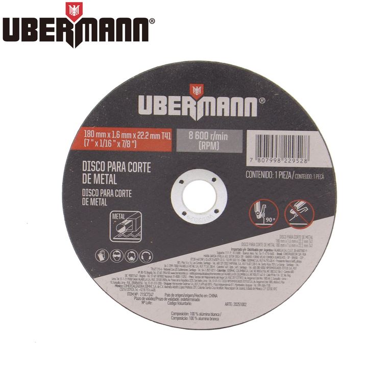 Disco de Corte 180 mm (7") x 1.6 mm
