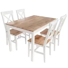 JUST HOME COLLECTION - Juego de Comedor 1 Mesa Rectangular + 4 Sillas Natural/Blanco
