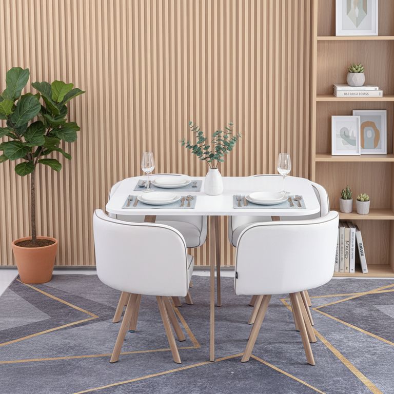 Juego de Comedor Pizza Blanco y Natural