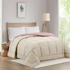 JUST HOME COLLECTION - Edredón Bicolor Liso 2 Plazas Rosa