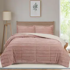 JUST HOME COLLECTION - Edredón Boho Liso 1.5 Plazas Rosa
