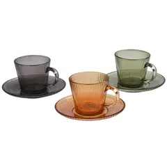 JUST HOME COLLECTION - Set x3 Taza + Plato Vidrio Retro